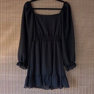 Altar’d State Black Long Sleeve Mini Dress Sheer Sleeves & Skirt Edge Size XS